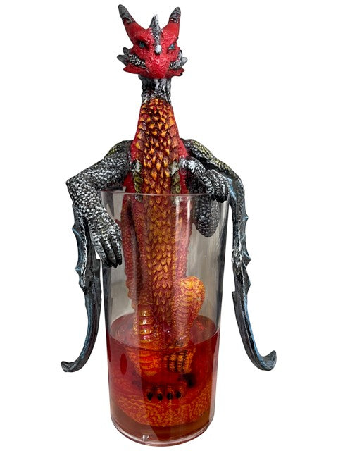 My Store Drinks and Dragons Long Island Iced Tea dragon figurine in a glass with red liquid.