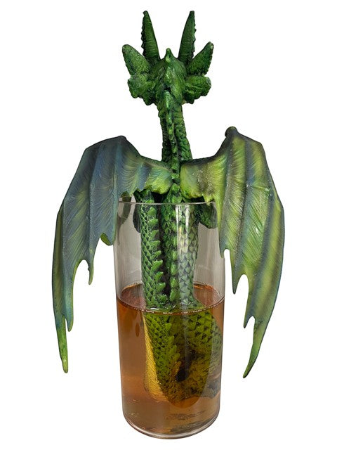 My Store Drinks and Dragons Series "Mojito" Dragon Figurine by Stanley Morrison, green dragon in glass with amber liquid.