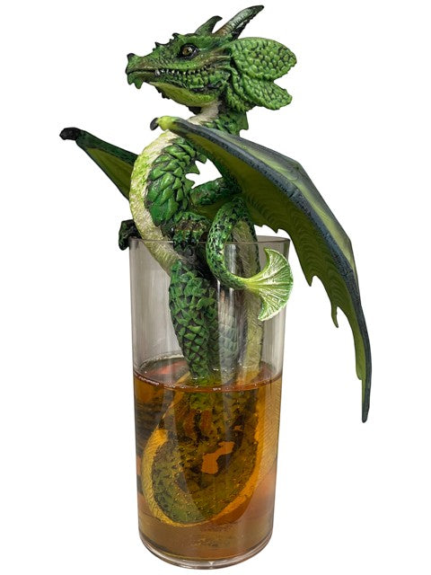 My Store Drinks and Dragons Series Mojito Dragon Figurine by Stanley Morrison, green dragon in a glass with orange slice and amber liquid.