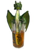 My Store Drinks and Dragons Series "Mojito" green dragon figurine by Stanley Morrison, emerging from a glass of amber liquid.