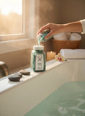 My Store Faerie Vision Bath Salts in iridescent blue-green crystals, poured into a bath.