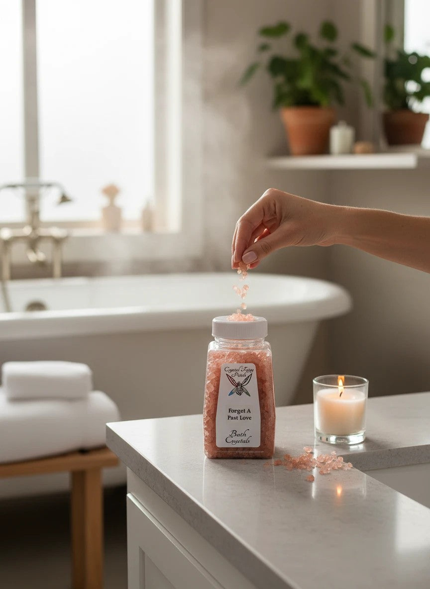 My Store Crystal Fairy Patch Forget A Past Love Bath Crystals, rose-hued, for relaxation and renewal.