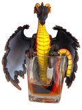 My Store Drinks and Dragons Series "Gin Dragon" figurine by Stanley Morrison, a black and yellow dragon with red accents sitting in a glass of amber liquid.