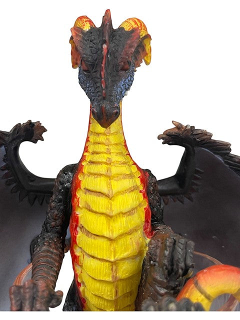 My Store Drinks and Dragons Series "Gin Dragon" figurine by Stanley Morrison. Detailed black and red dragon with yellow belly scales and fiery accents.