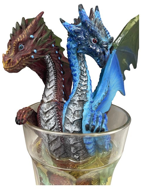 My Store Drinks and Dragons Series "Gin and Tonic" dragon figurine by Stanley Morrison. Red and blue dragons in a glass.