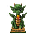 My Store green dragon figurine with wings and flame, inscribed with "Your Fantastic Dreams Have Wings!"