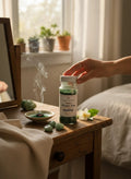 My Store Crystal Fairy Patch Healing Powdered Incense in a plastic container, with smoke rising from a small dish.
