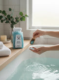 My Store blue Crystal Fairy Patch House Blessing bath salts being poured into a bathtub for a calming ritual.