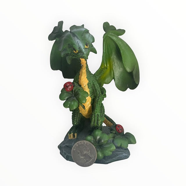 My Store Green Thumb Garden Fruits Series Lucky Clover Dragon figurine with ladybugs on clovers. Resin.