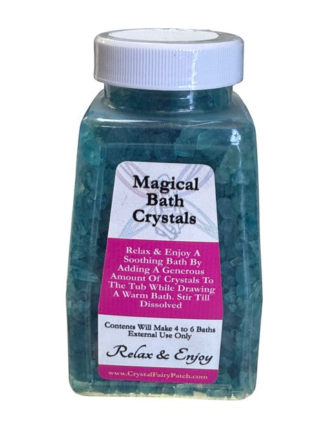 My Store blue-green magical bath crystals for relaxation and enhancing faerie vision. Jar contains 4-6 baths.
