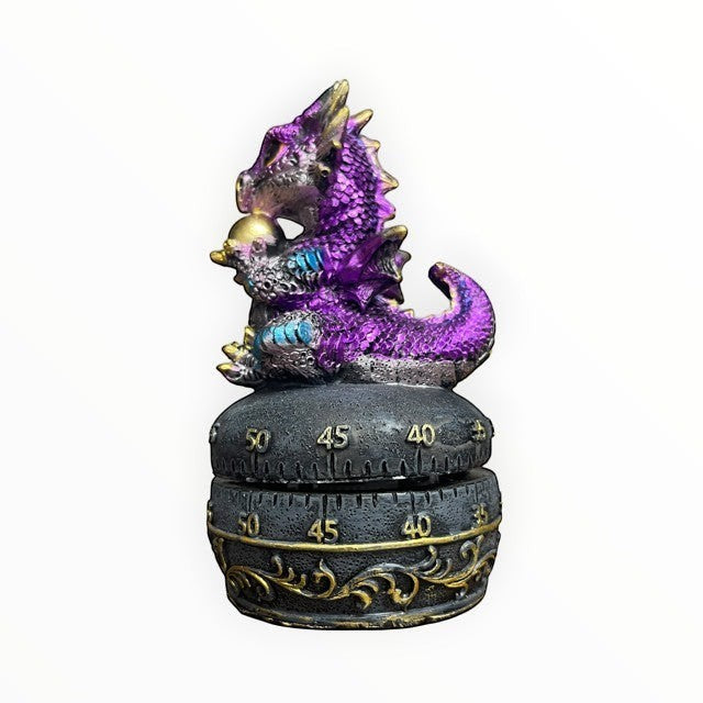 My Store purple dragon with egg mechanical kitchen timer, hand-painted polyresin, up to 60 minutes