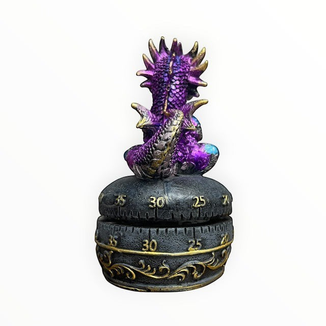 My Store purple dragon with egg mechanical kitchen timer, hand-painted polyresin, up to 60 minutes.