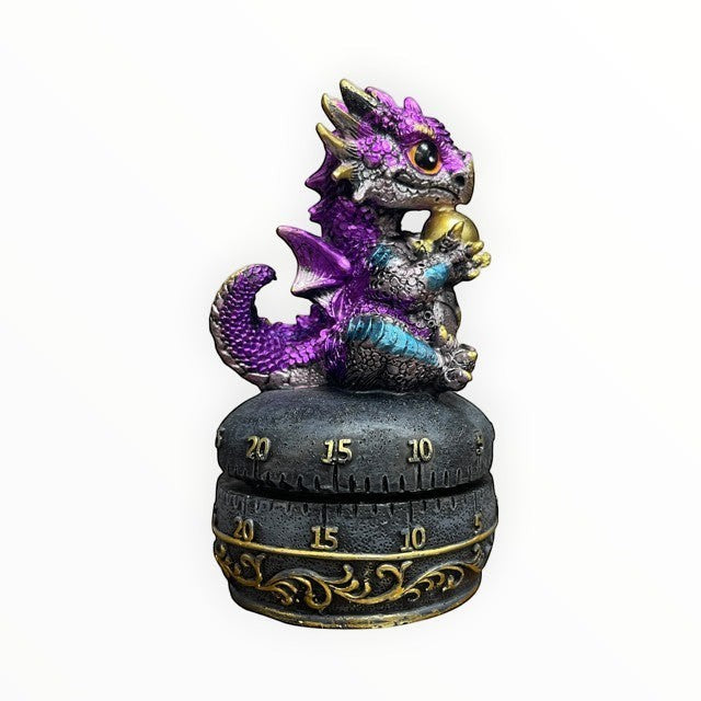 My Store purple dragon with egg mechanical kitchen timer, hand-painted polyresin, up to 60 minutes