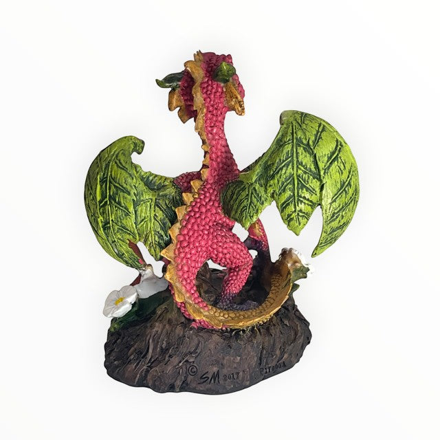 My Store Green Thumb Garden Raspberry Dragon figurine by Stanley Morrison, with raspberry pink body and green leaf wings.