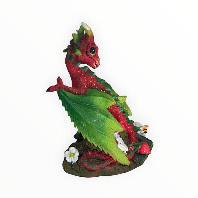 My Store Green Thumb Garden Strawberry Dragon figurine by Stanley Morrison. Red dragon with green wings, strawberry details, and garden elements.