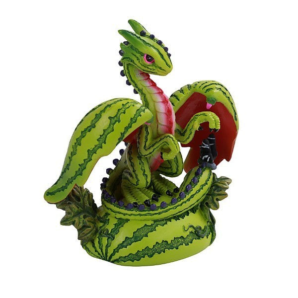 My Store Green Thumb Garden Fruits Series Watermelon Dragon figurine by Stanley Morrison. Green dragon with watermelon rind pattern, pink belly, and red wings.