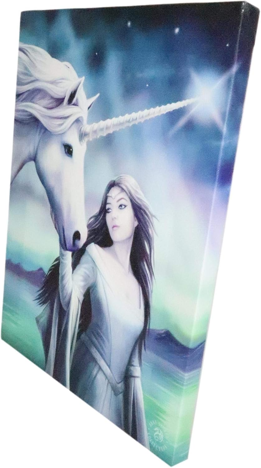 North Star Witch with Unicorn Canvas Framed Wall Art Wall Plaque - Anne Stokes - 7.5" W x 9.85"