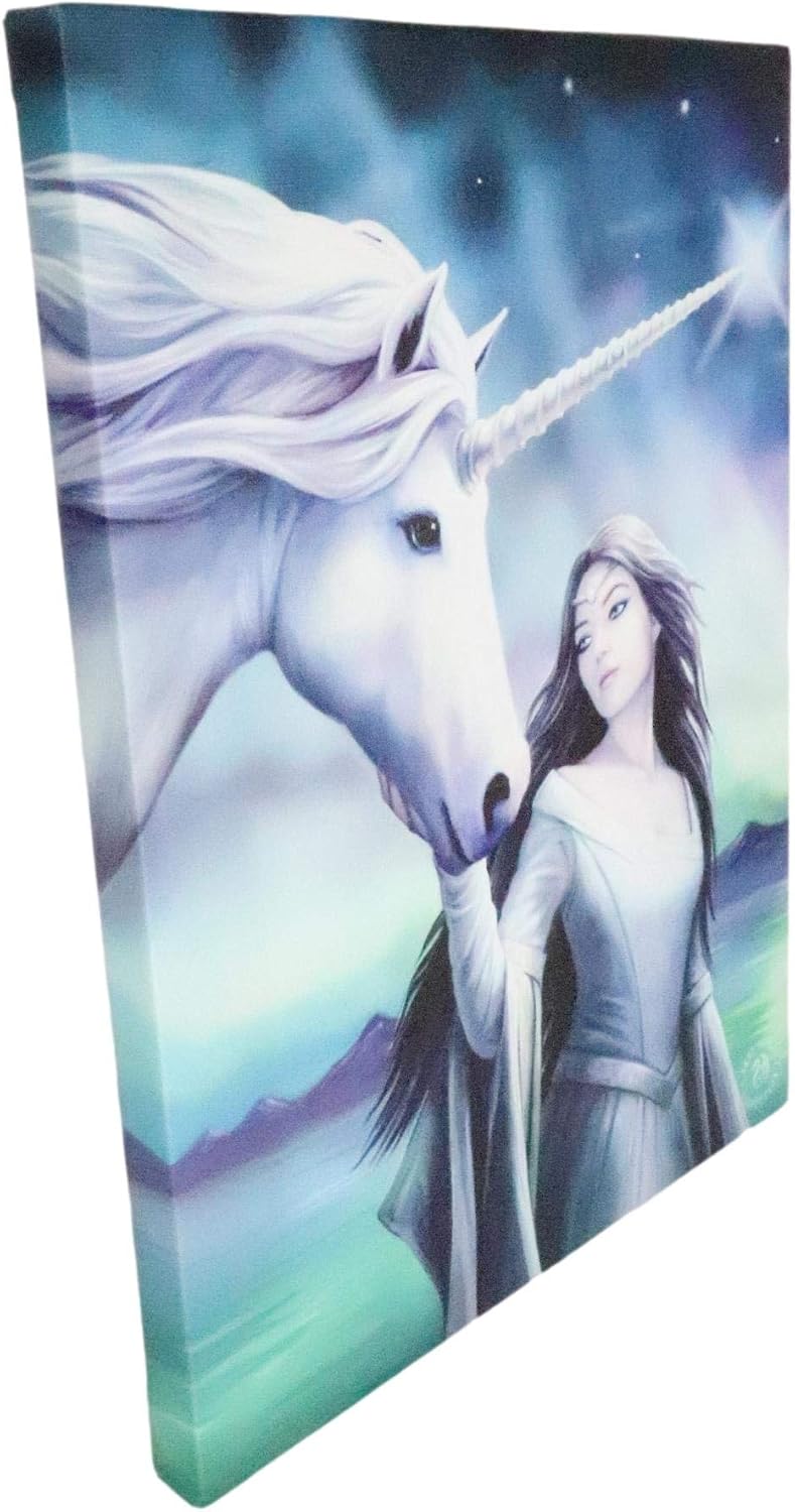 North Star Witch with Unicorn Canvas Framed Wall Art Wall Plaque - Anne Stokes - 7.5" W x 9.85"