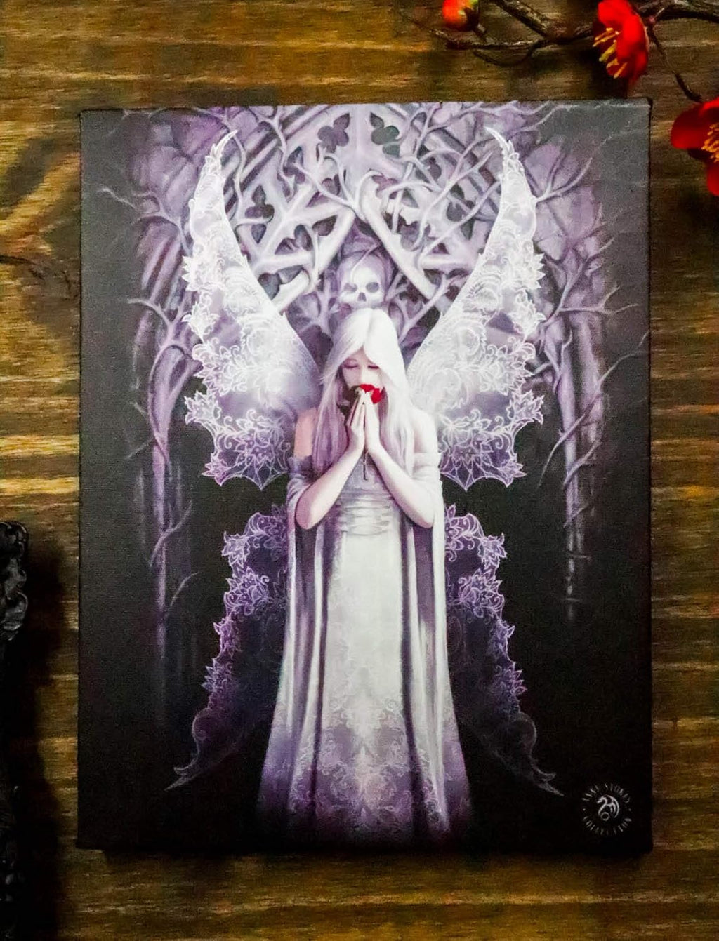 Only Love Remains Bridal Skull Fairy Canvas Framed Wall Art Wall Plaque - Anne Stokes - 7.5" W x 9.85"