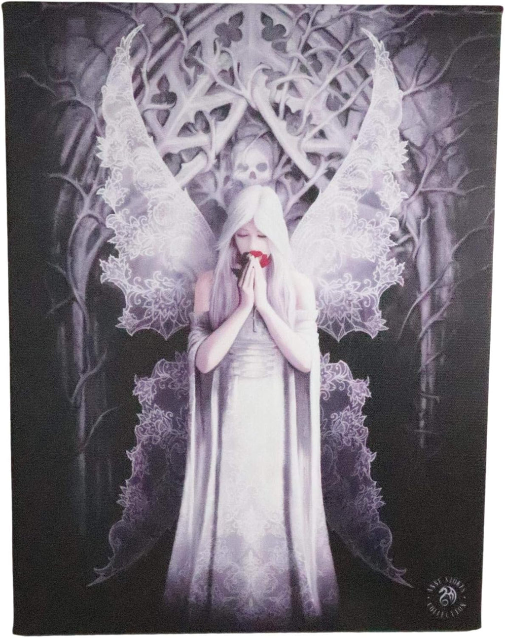Only Love Remains Bridal Skull Fairy Canvas Framed Wall Art Wall Plaque - Anne Stokes - 7.5" W x 9.85"