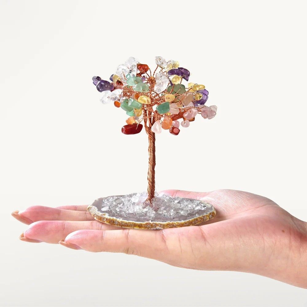 Multi Stone Natural Gemstone Tree of Life with Agate Base