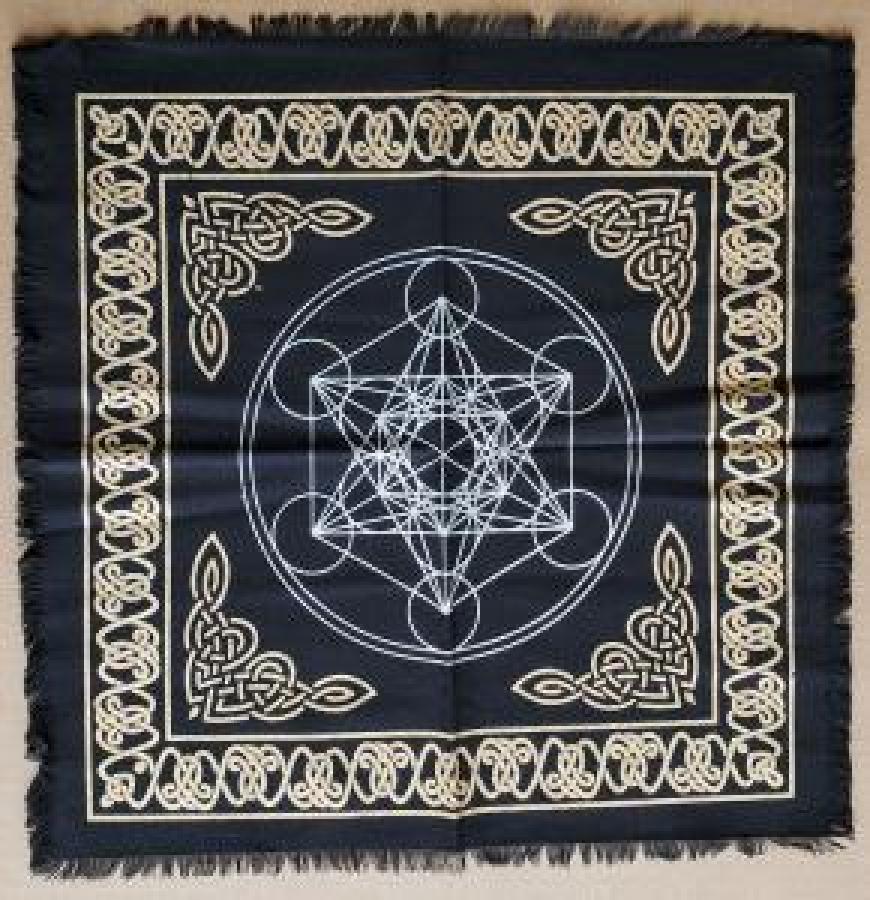 Metatron's Cube Altar Cloth Gold & Silver print on Black
