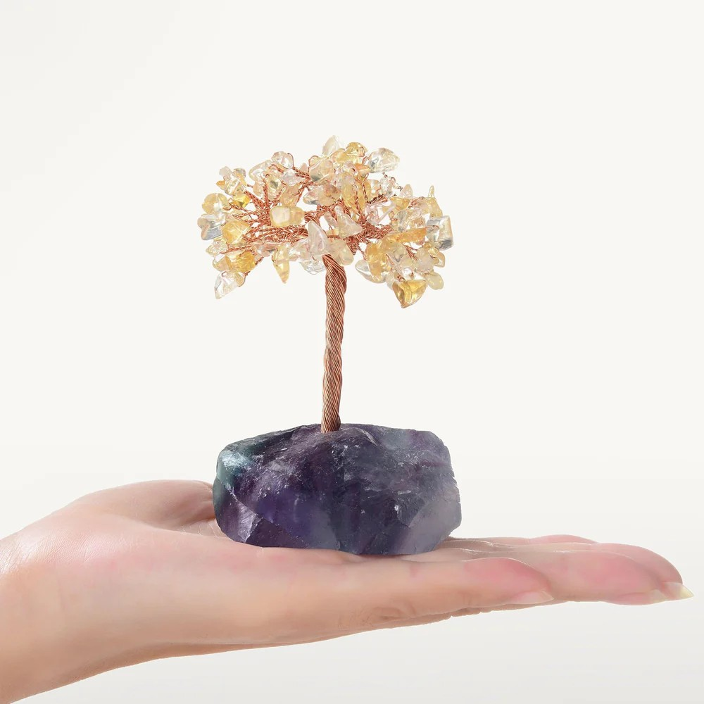 Citrine Gemstone Tree of Life with Fluorite Base