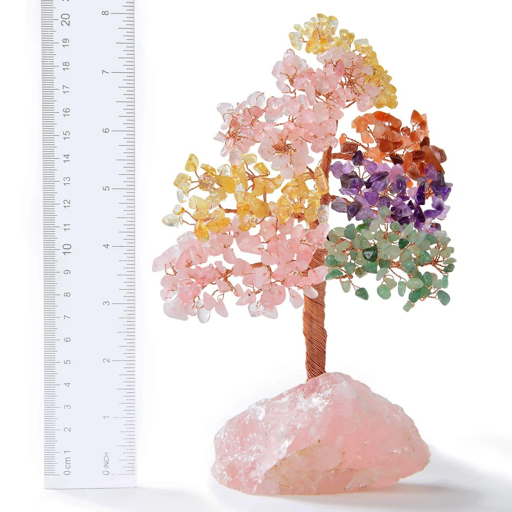 Multi Stone Bonsai Tree of Life on Rose Quartz Base with 414 Crystals