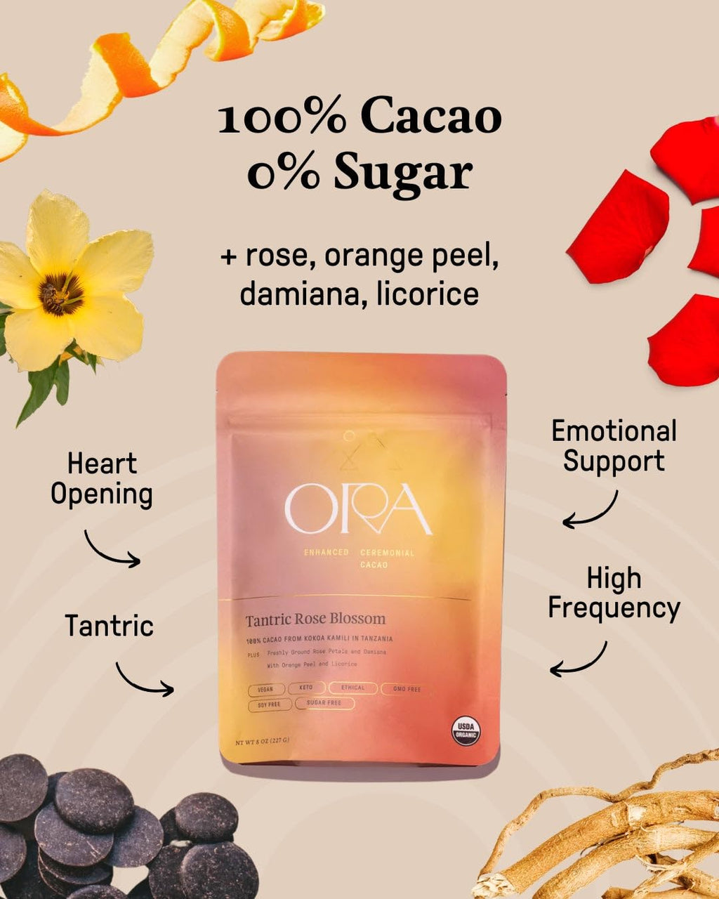 ORA Tantric Rose Blossom Enhanced Ceremonial Cacao