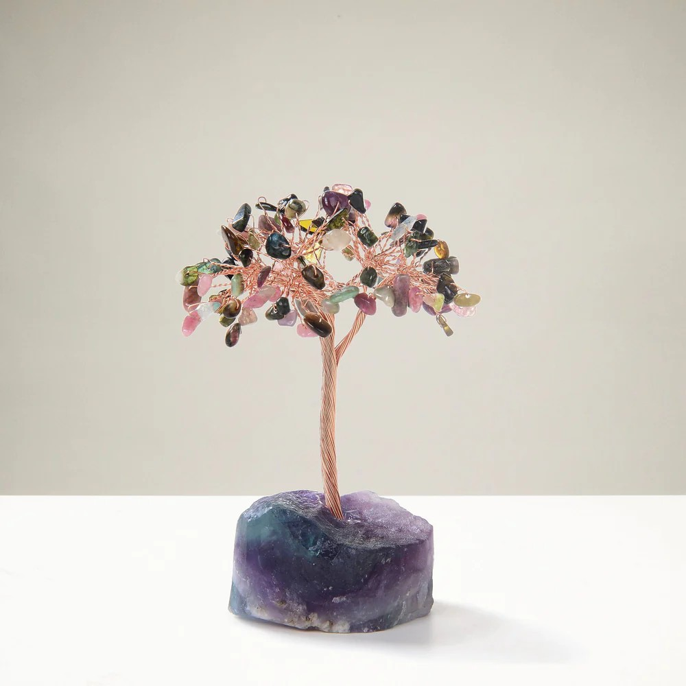 Tourmaline Gemstone Tree of Life with Fluorite Base