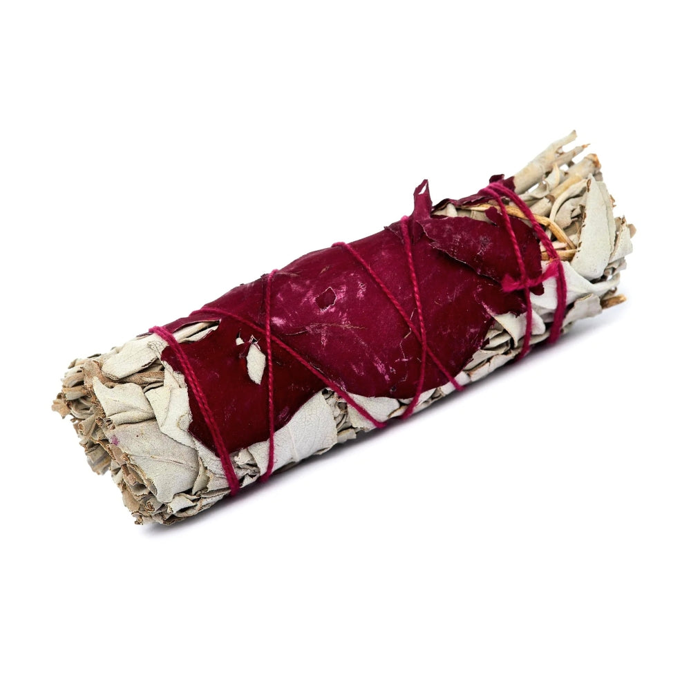 Red Rose Petals on White Sage