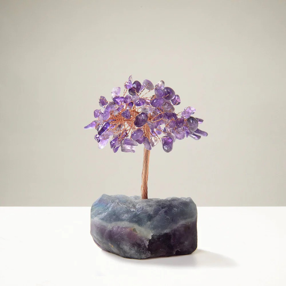 Amethyst Gemstone Tree of Life with Fluorite Base