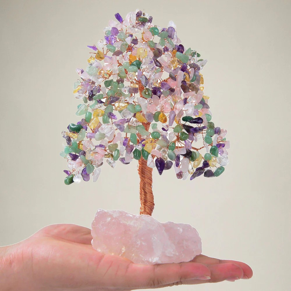 Bonsai Tree of Life on Rose Quartz Base with 414 Crystals