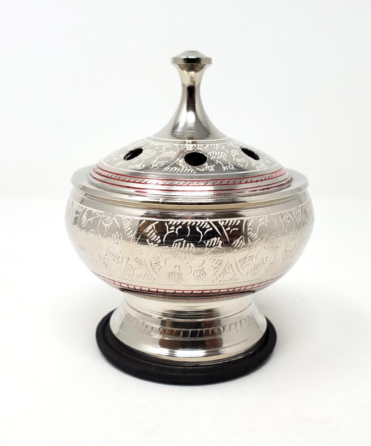 Silver Colorful Engraved Burner with Lid 3" x 3.5"