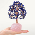 Lapis Bonsai Tree of Life on Rose Quartz Base with 414 Crystals