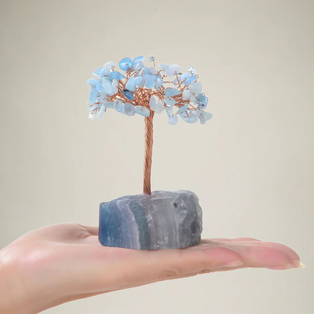 Aquamarine Gemstone Tree of Life with Fluorite Base