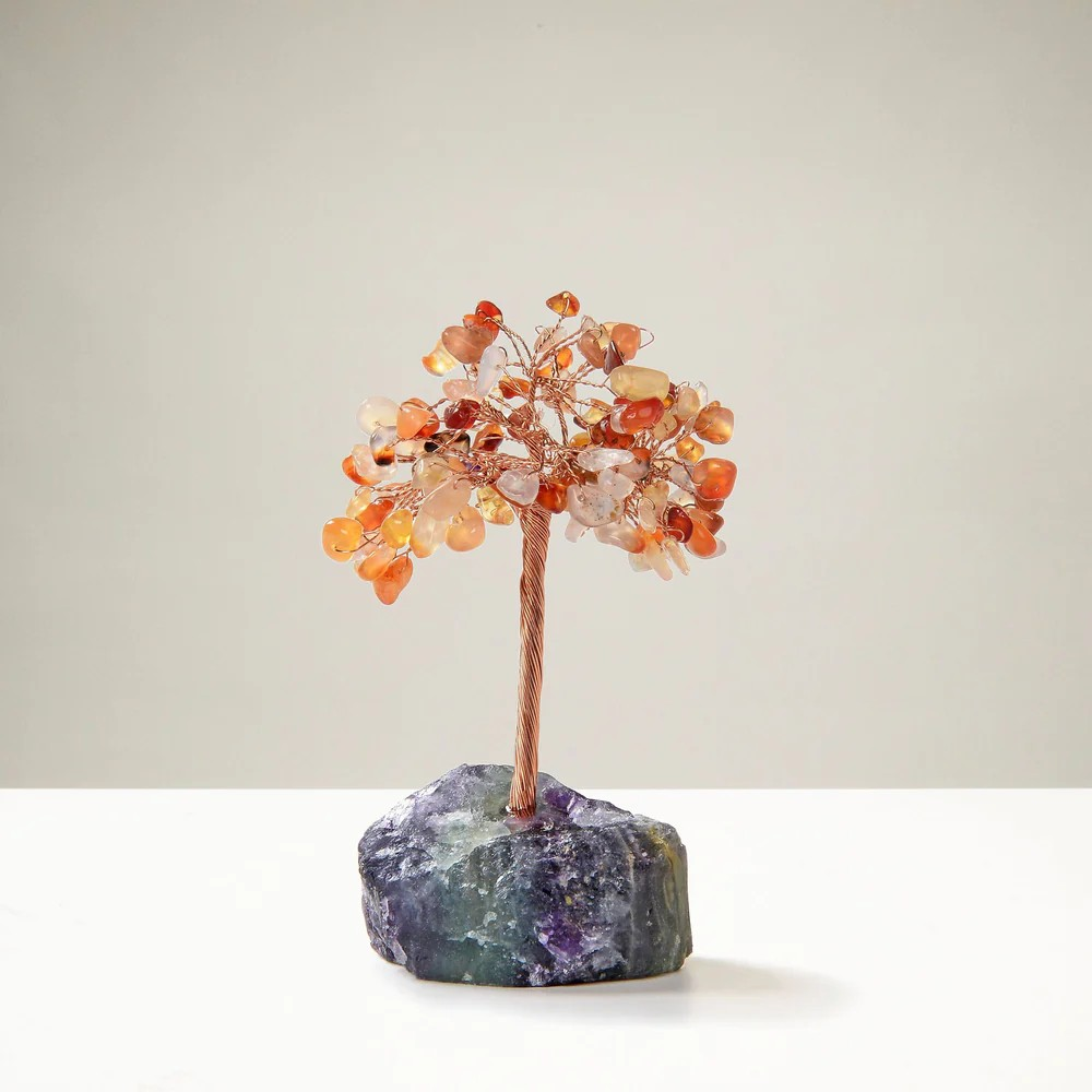Carnelian Gemstone Tree of Life with Fluorite Base