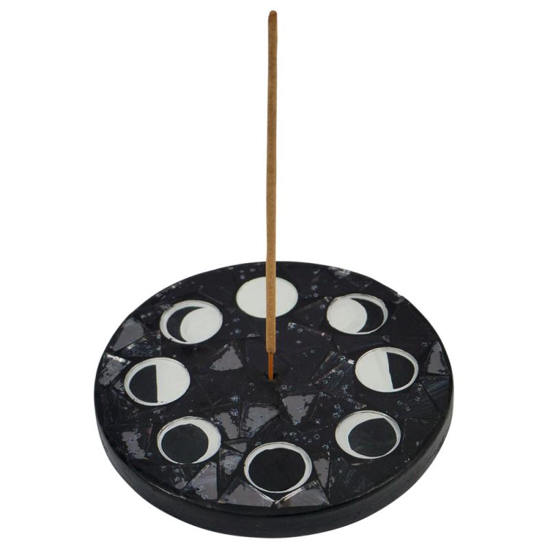 Black Mosiac Moon Phase Round Incense Holder