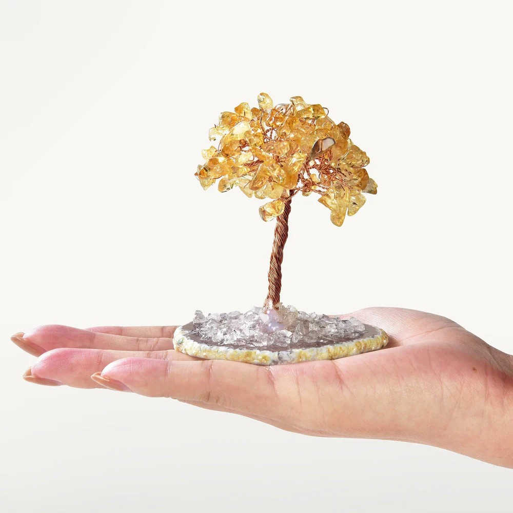 Citrine Natural Gemstone Tree of Life with Agate Base