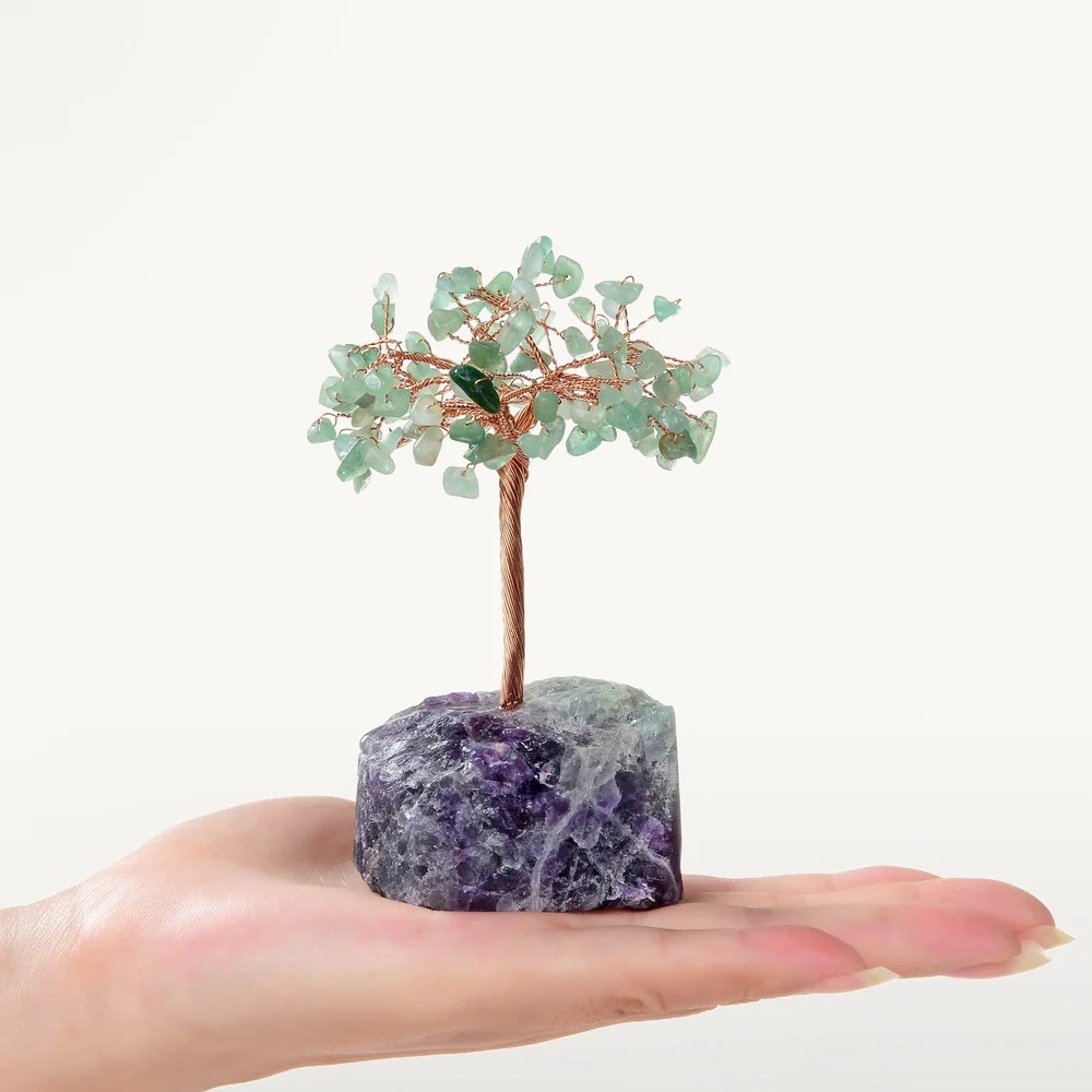 Aventurine Gemstone Tree of Life with Fluorite Base
