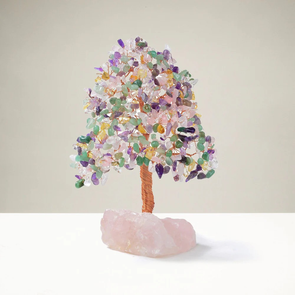 Bonsai Tree of Life on Rose Quartz Base with 414 Crystals