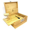 Large Wooden Stash Box with Lock, Sliding Rolling Tray, Brush & 3 Airtight Stash Jars