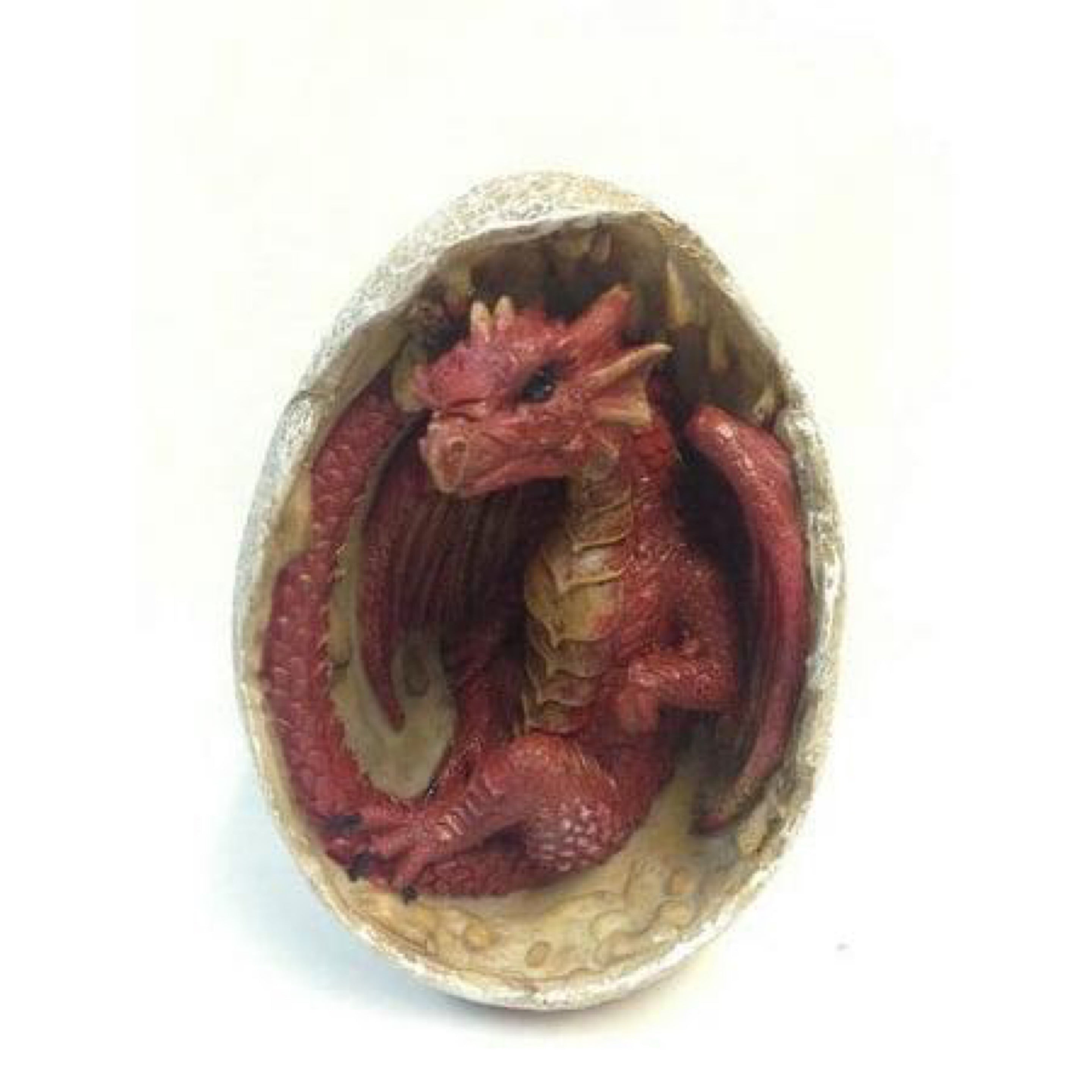 Red Dragon Hatchling in Egg Casing Statue Figurine