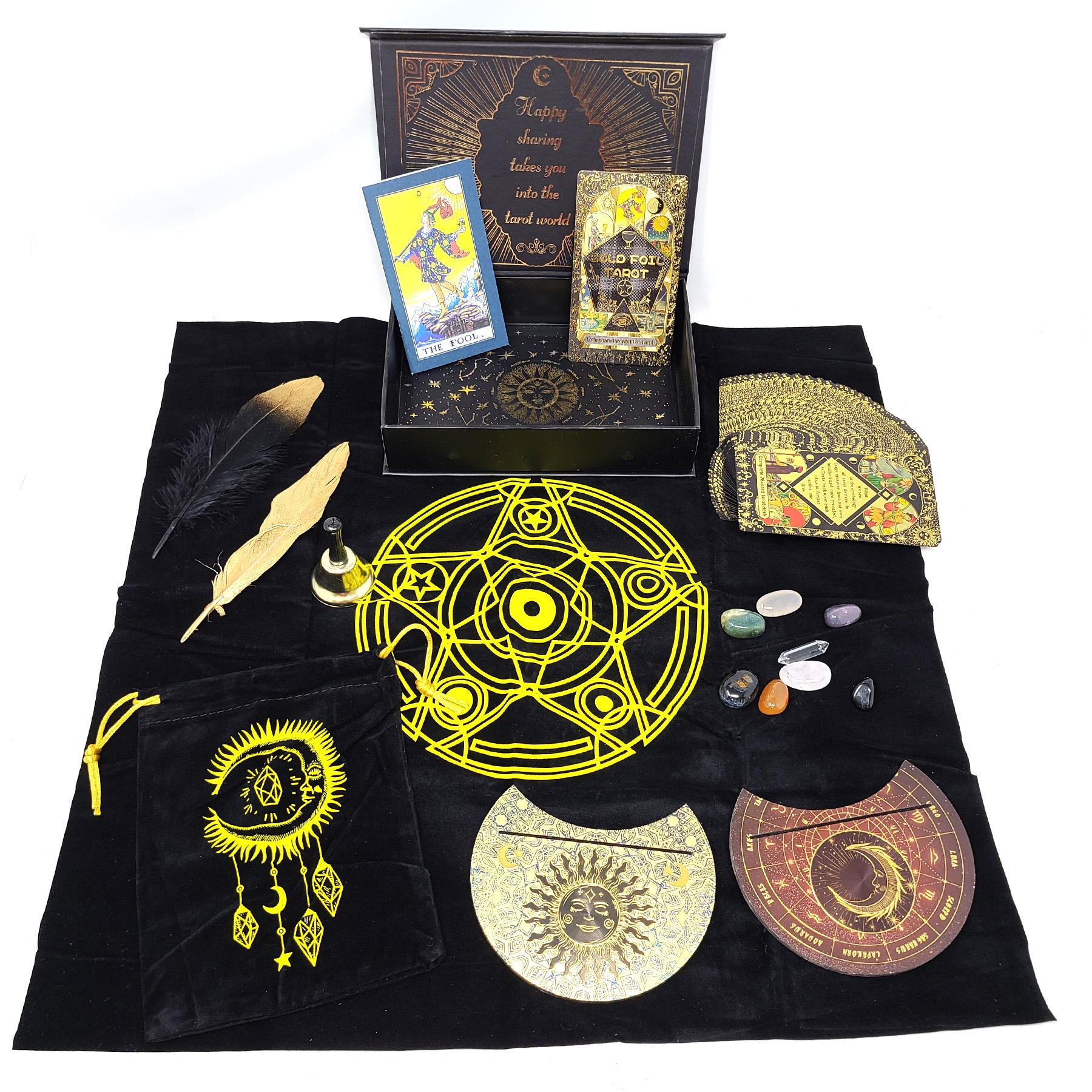 Rider-Waite Black Gold Foil Tarot Card Box Gift Set - Cards, Tarot Cloth, Chakra Stones and More