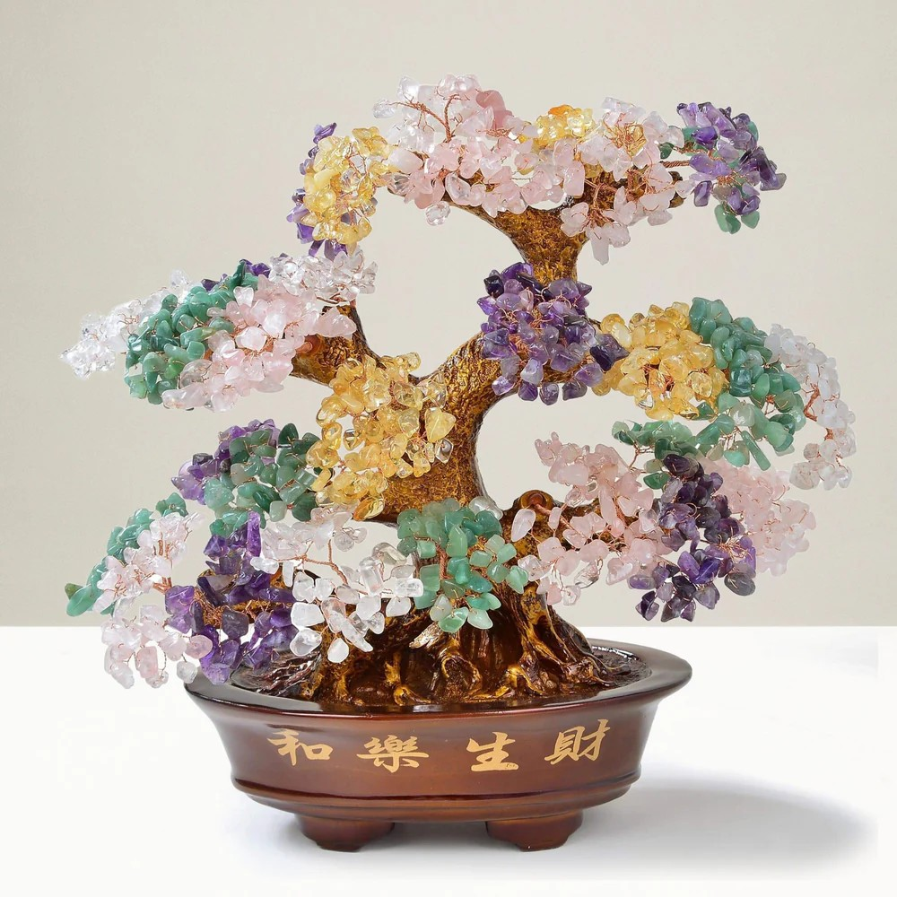 Multi-Gemstone Bonsai Tree of Life with 1,251 Natural Gemstones