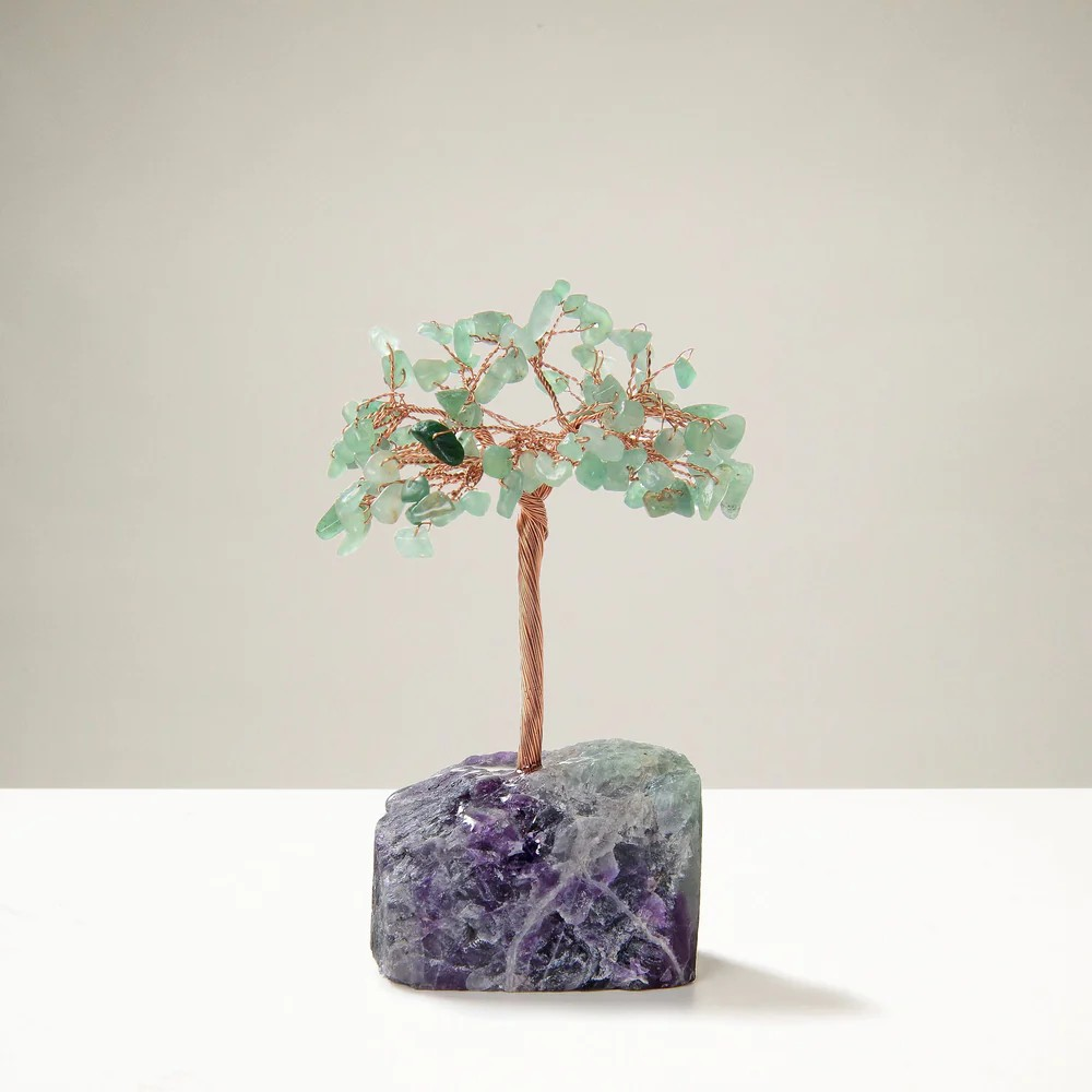 Aventurine Gemstone Tree of Life with Fluorite Base