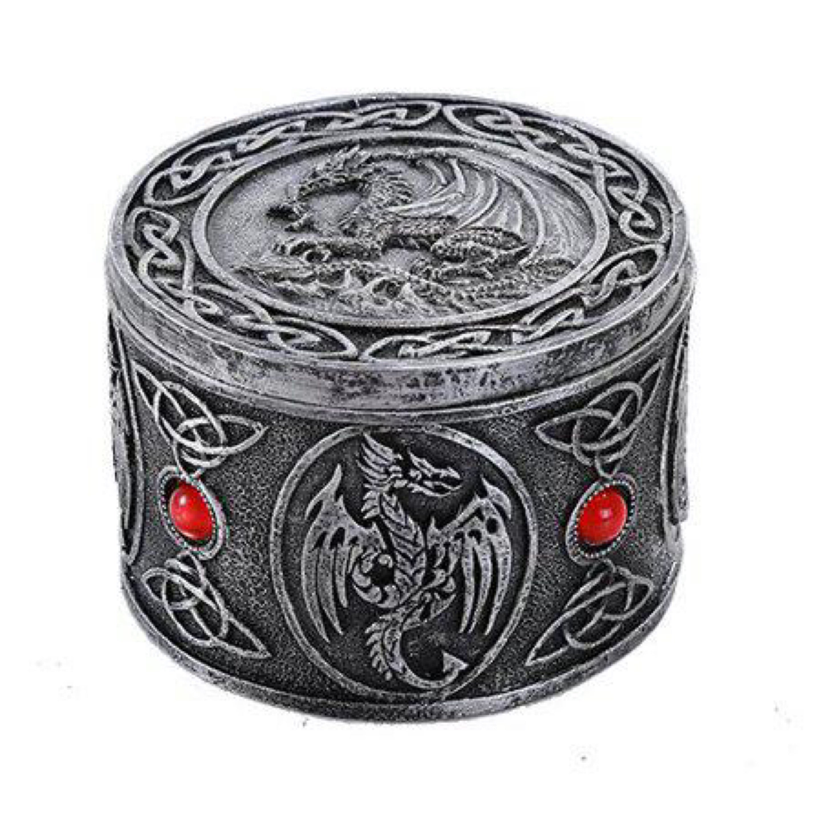 Medieval Fantasy Dragon with Red Ornamental Decorative Crystal Trinket Box