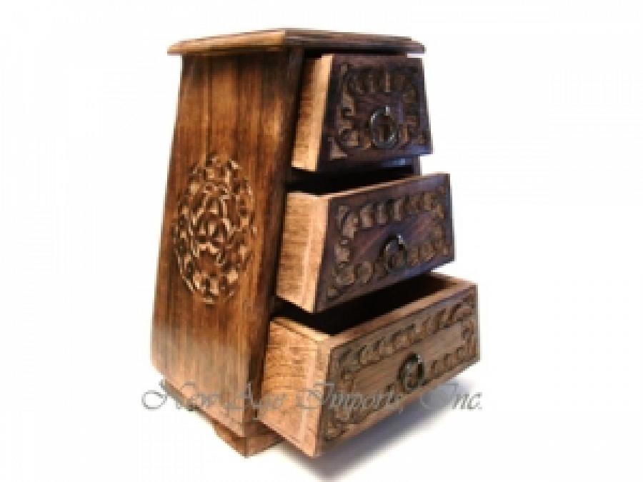 Triple Crescent Moon Wood 3 Drawer Chest