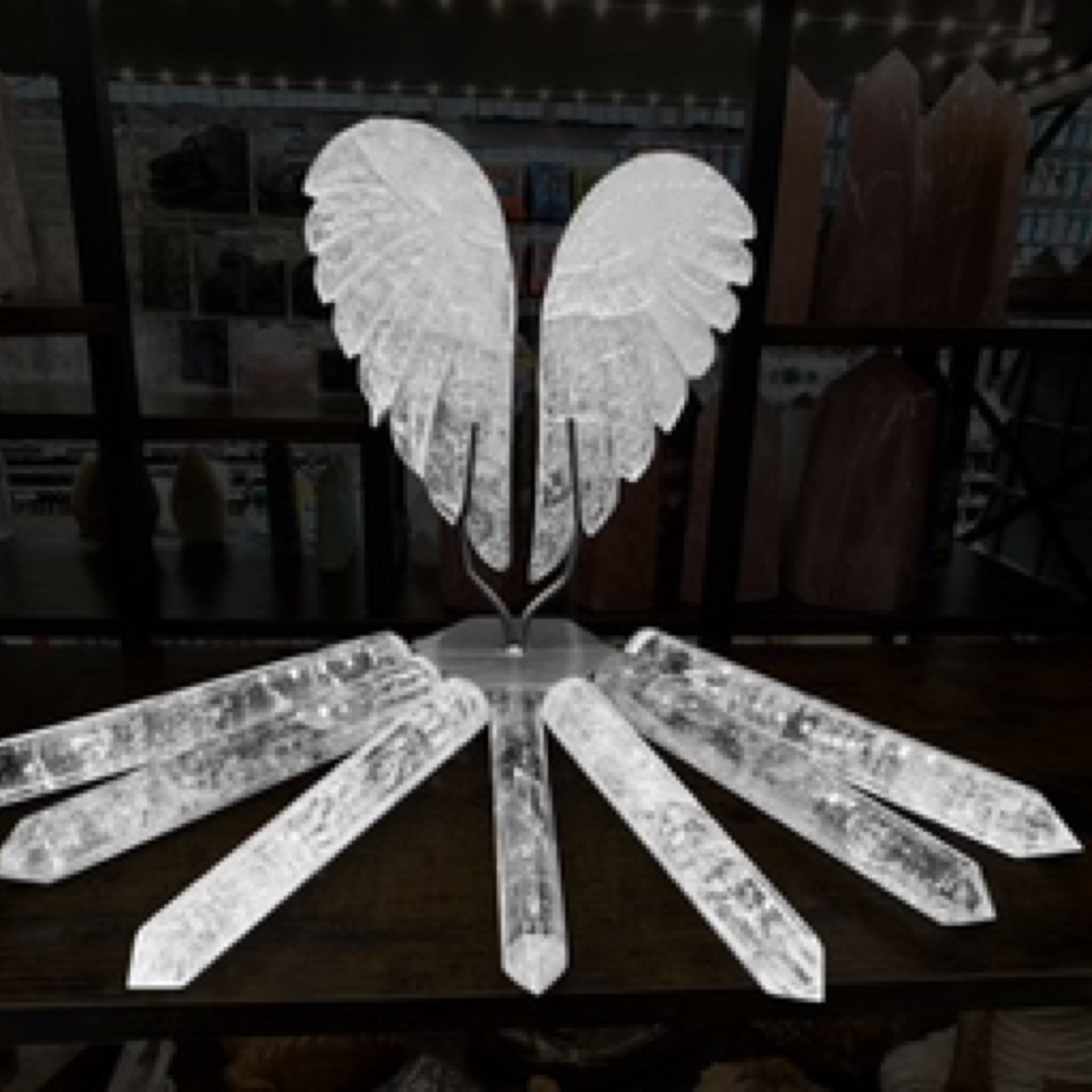 Quartz Angel Wings on Stand