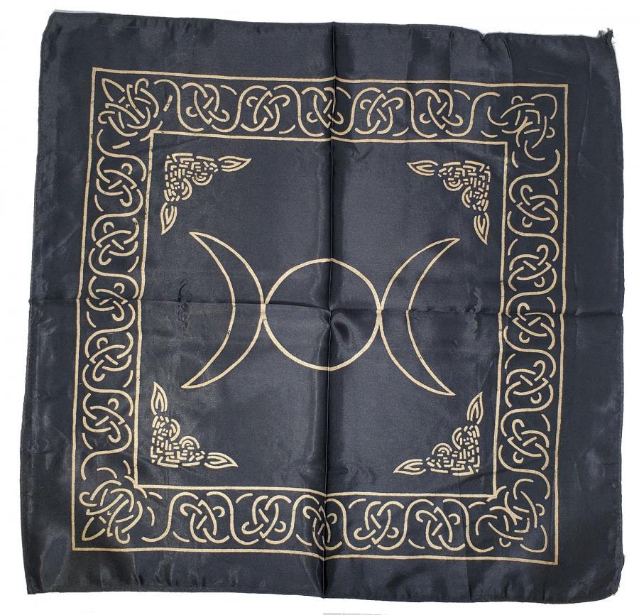Triple Moon with Altar Cloth Golden print on Black 21x21"